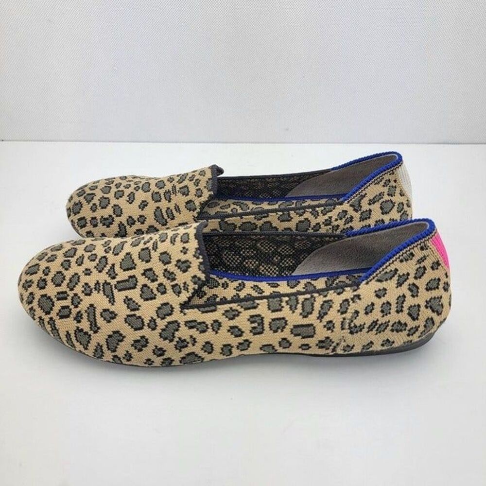 Rothy's Womens Size 4 Cheetah Print Tan Round Toe Ballet Flat Shoes Retired